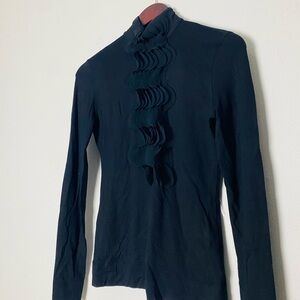 AKRIS PUNTO Womans Black Mock neck Top With Layered  Ruffle Size US4